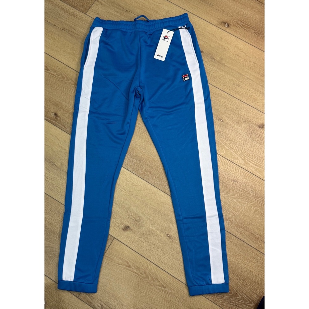 Fila Mens Blue White Stripe Track Pants Joggers Athletic Sweatpants Medium NEW